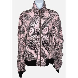 Robert Graham Jacket Womens Size M Pink 100%‎ Silk Paisley Bomber Ruched Sleeves